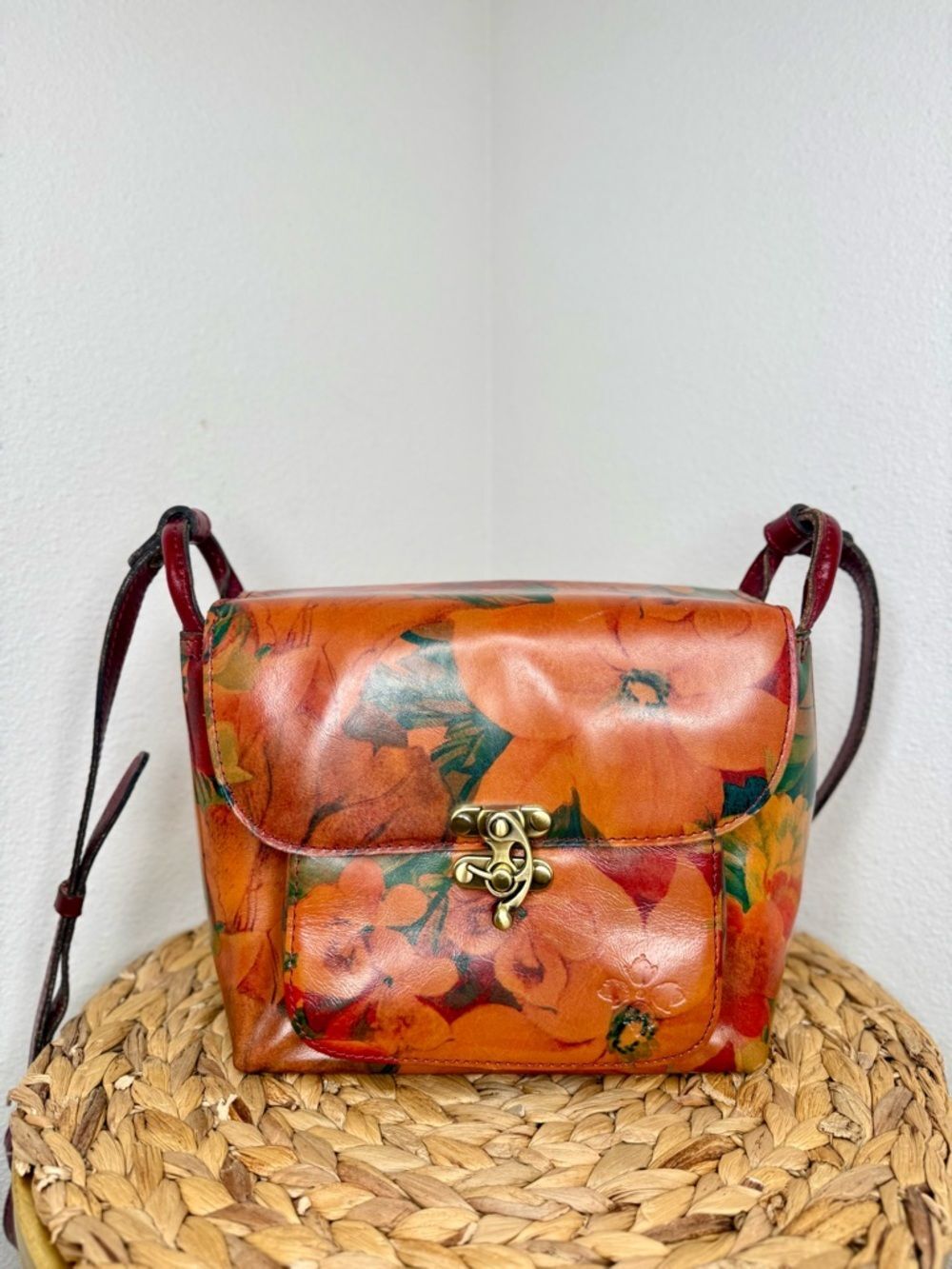 Patricia Nash Purse Leandra Floral Leather Flap Lock Closure Crossbody Spacious